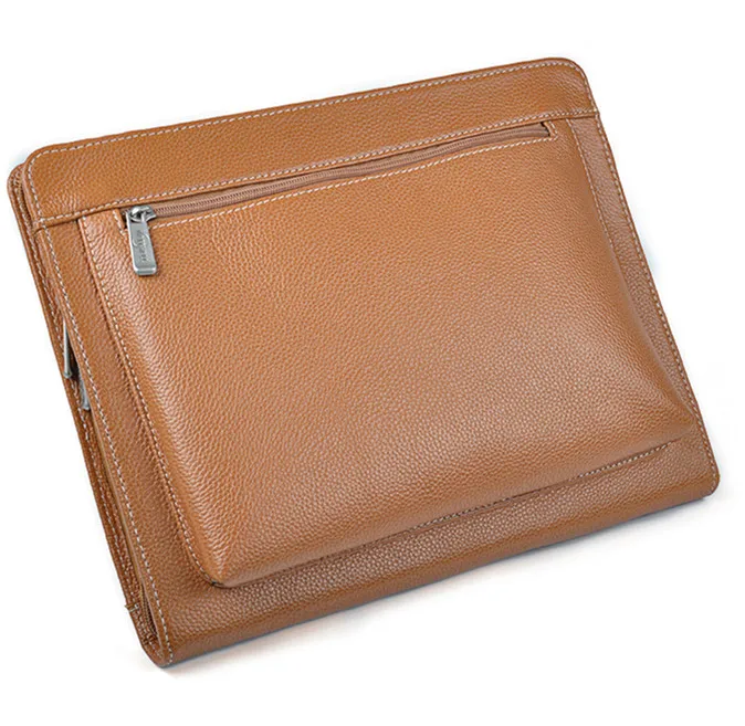 Executive Zippered Tablet Holder Leather Documents Organizer Agenda/Portfolio File Folder With Letter-Size Notepad and Pockets