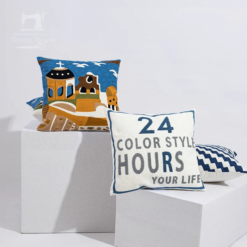 New arrival Mediterranean sea elements cushion covers lighthouse sea birds embroidery throw pillow case 45*45 cm home decor DZH