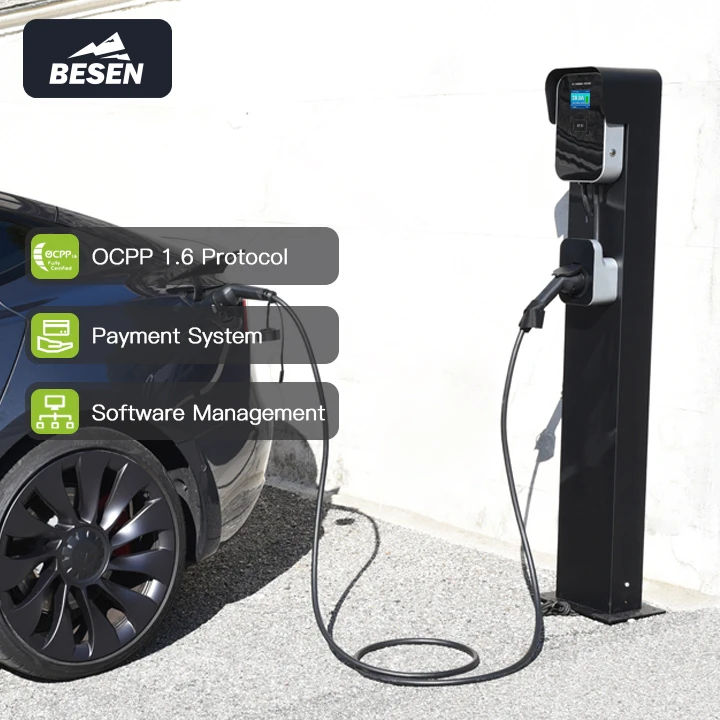 BESEN Wholesale OCPP 1.6j Electric Car Charger 32A 7kW Fully Certified EVSE Level 2 EV Charging Pile for Shopping Centers