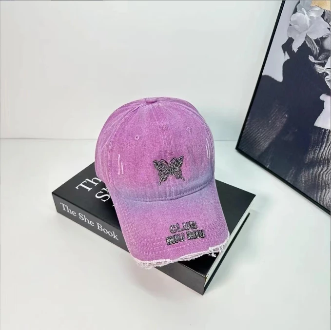 Wholesale Spring butterfly Vintage Cotton Adjustable Snapback Sports Dad Hat Women Baseball Caps Denim