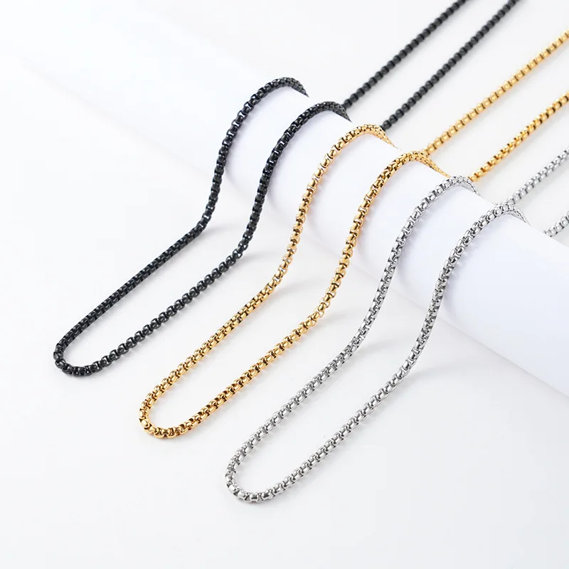 Tarnish Free Cheap Wholesale Stainless Steel 2mm 2.5mm 3mm Square Pearl Rolo Chain Necklace for Men Women DIY Jewelry