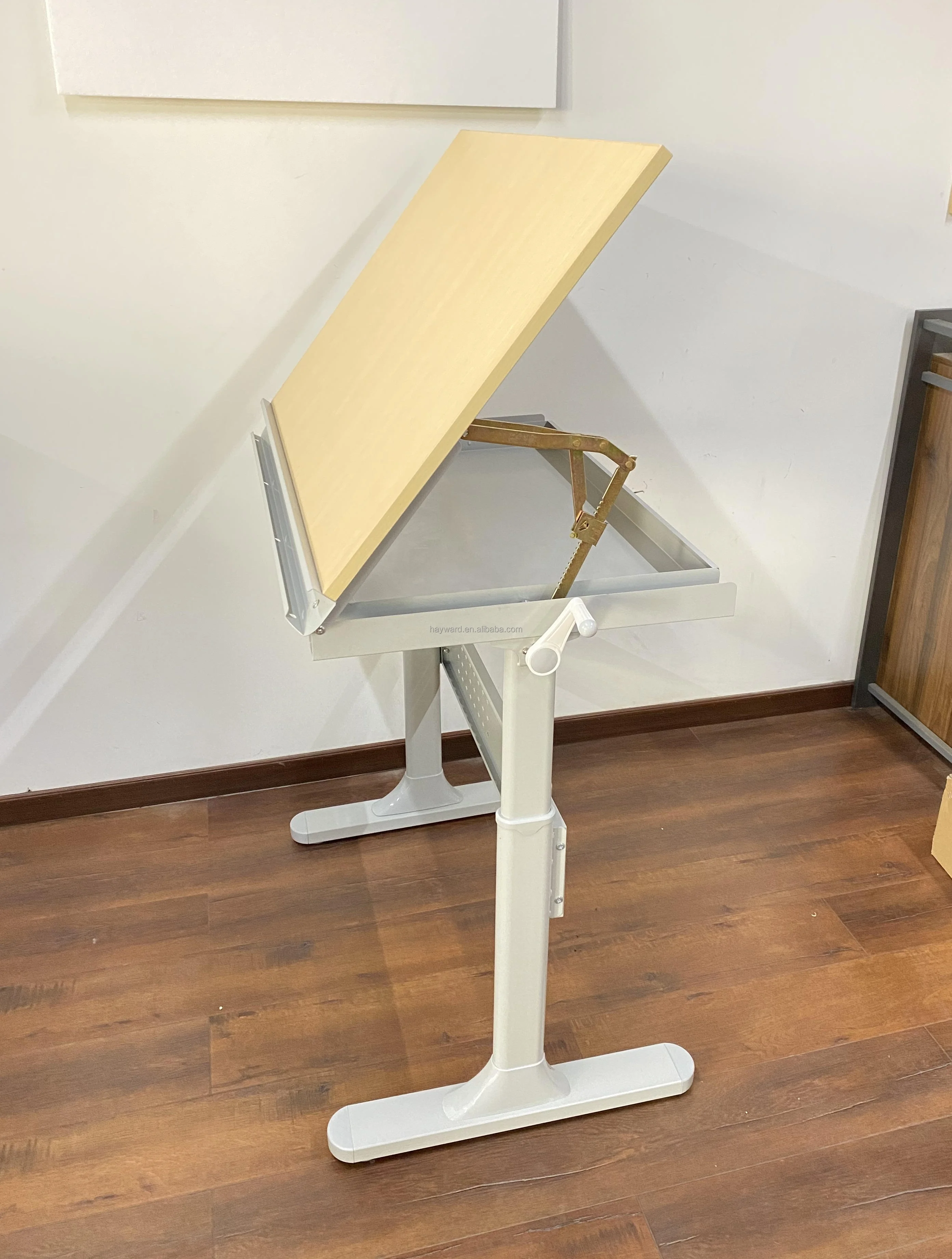 Hand Crank Height and Angle Adjustable  Metal and Wood Engineering Architect Drafting Drawing Table for College Students