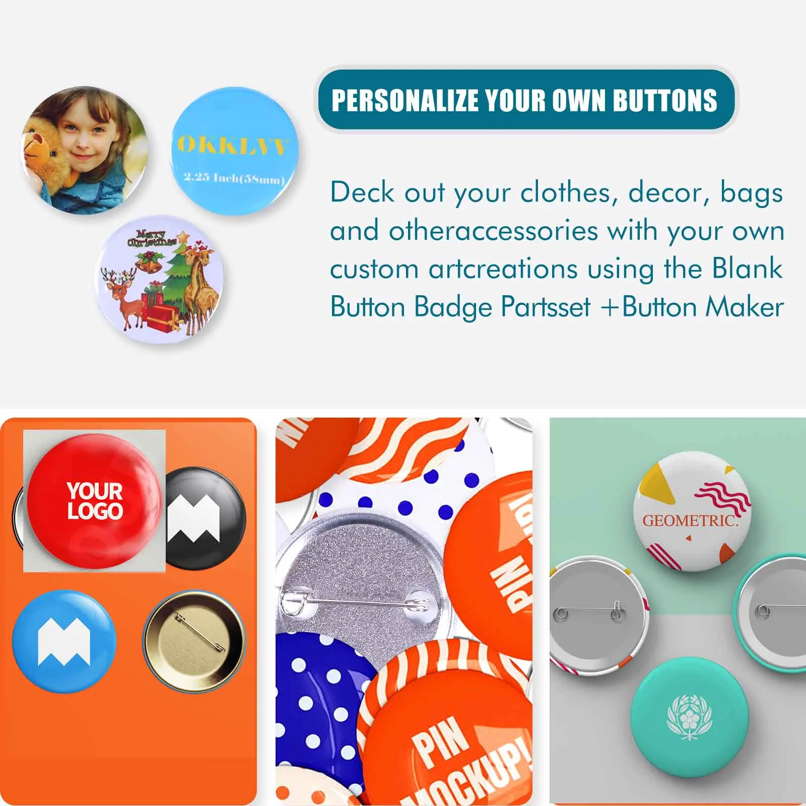 58mm(2.25in)  Button Parts Supplies Blank Pin Button Badge Material, Round Pin for button maker machine