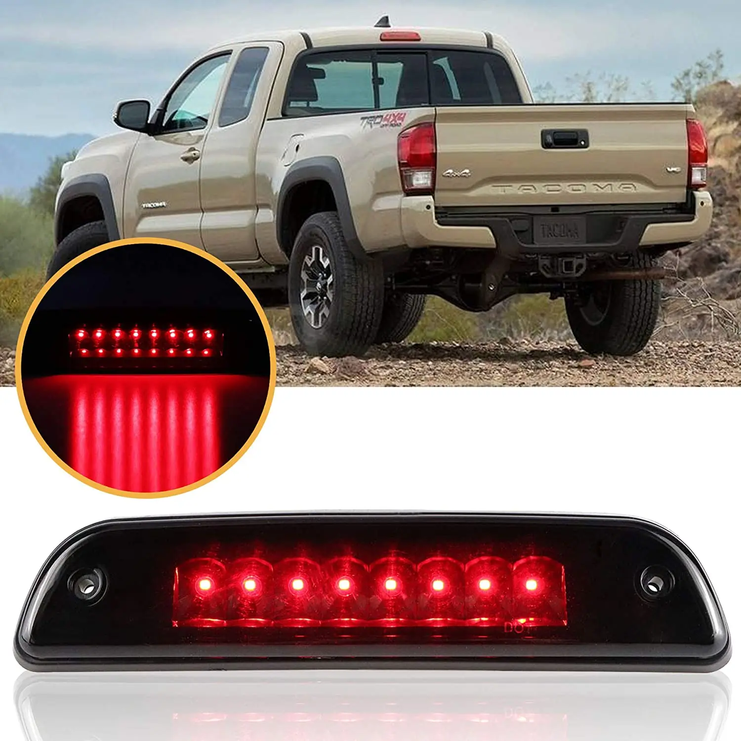 High Mount Stop Light Fit for Toyota Tacoma 1995-2016 Smoke Housing Rear Third 3RD Brake