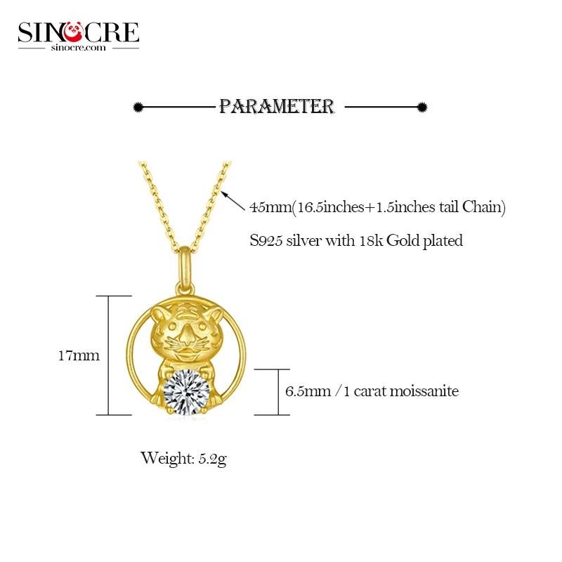 SINOCRE Promotional Snake Gold Photo Pendant Office/Career White Cross 18K Moissanite Necklace Twelve Zodiac Signs Animals