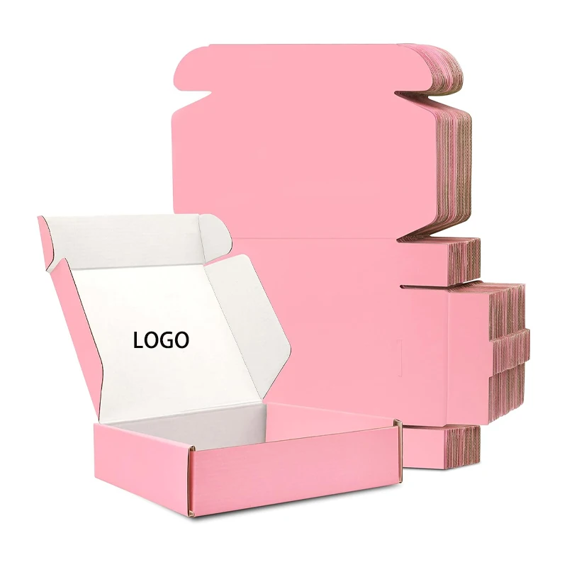 Custom Logo Pink Gift Shipping Box Small Corrugated Mailer Cardboard Boxes For Small Business Packaging With Logo