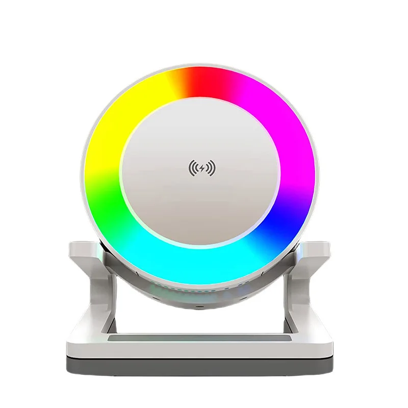 15 W Wireless Charger with Bluetuth Speaker and Night Light Induction Wireless Chargers with 5 RGB Touch Dimmable Bedside Lamp