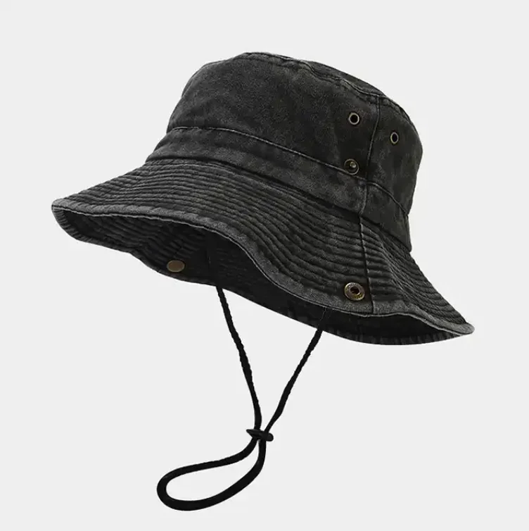 Manufacture Costume Made Women Female Foldable Cotton Boonie Bucket Hat Usa Unisex Drawstring Head Cap with Logo