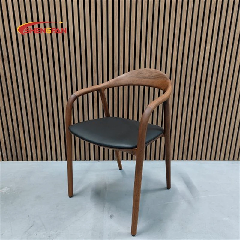 High Quality Dining Room Oak Backrest Walnut Color America Armrest Dining Chair NEVA Chair Dining Table Chair With Leather Seat