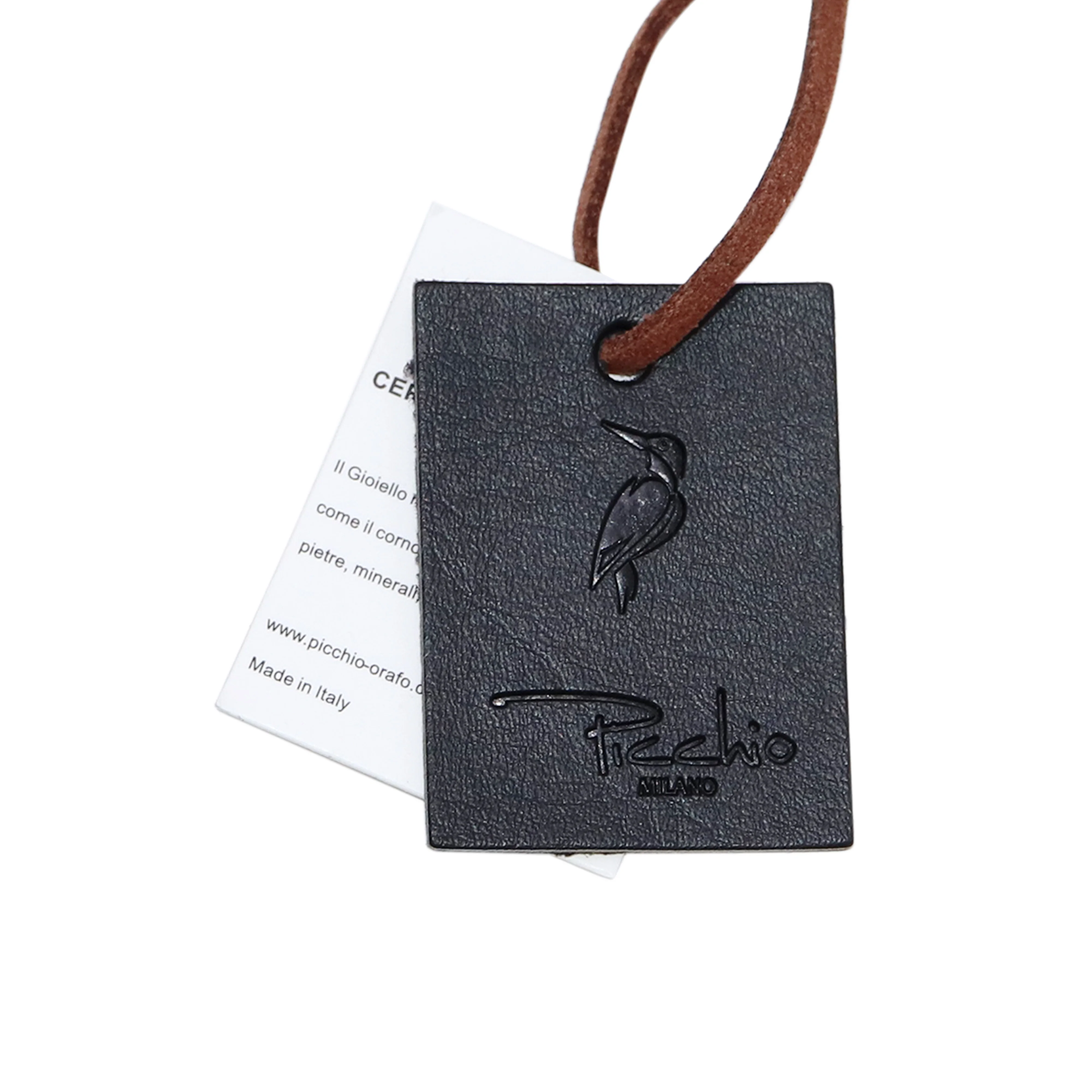 Top Quality Black Color Embossed Logo PU Leather Hang Tag With Ball Chain