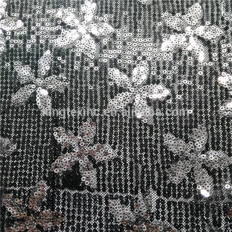 
Widely used superior quality silver sequin fabric embroidered stripe tulle mesh for home decoration 
