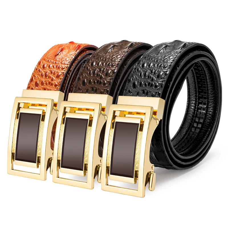 Alligator skin custom luxury leather belts for men automatic buckle