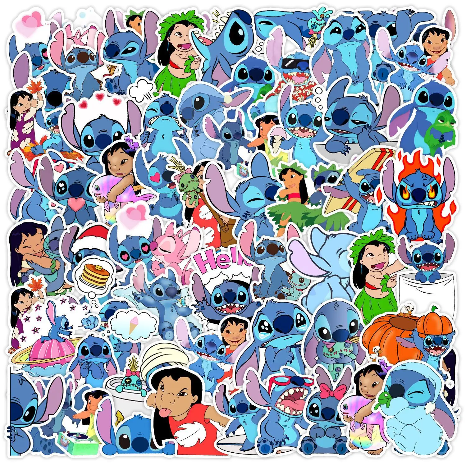50Pcs Child Fond Stitch Cartoon Doodle Stickers Decorative Label For Luggage Laptop Guitar Helmet Skateboard Waterproof Sticker