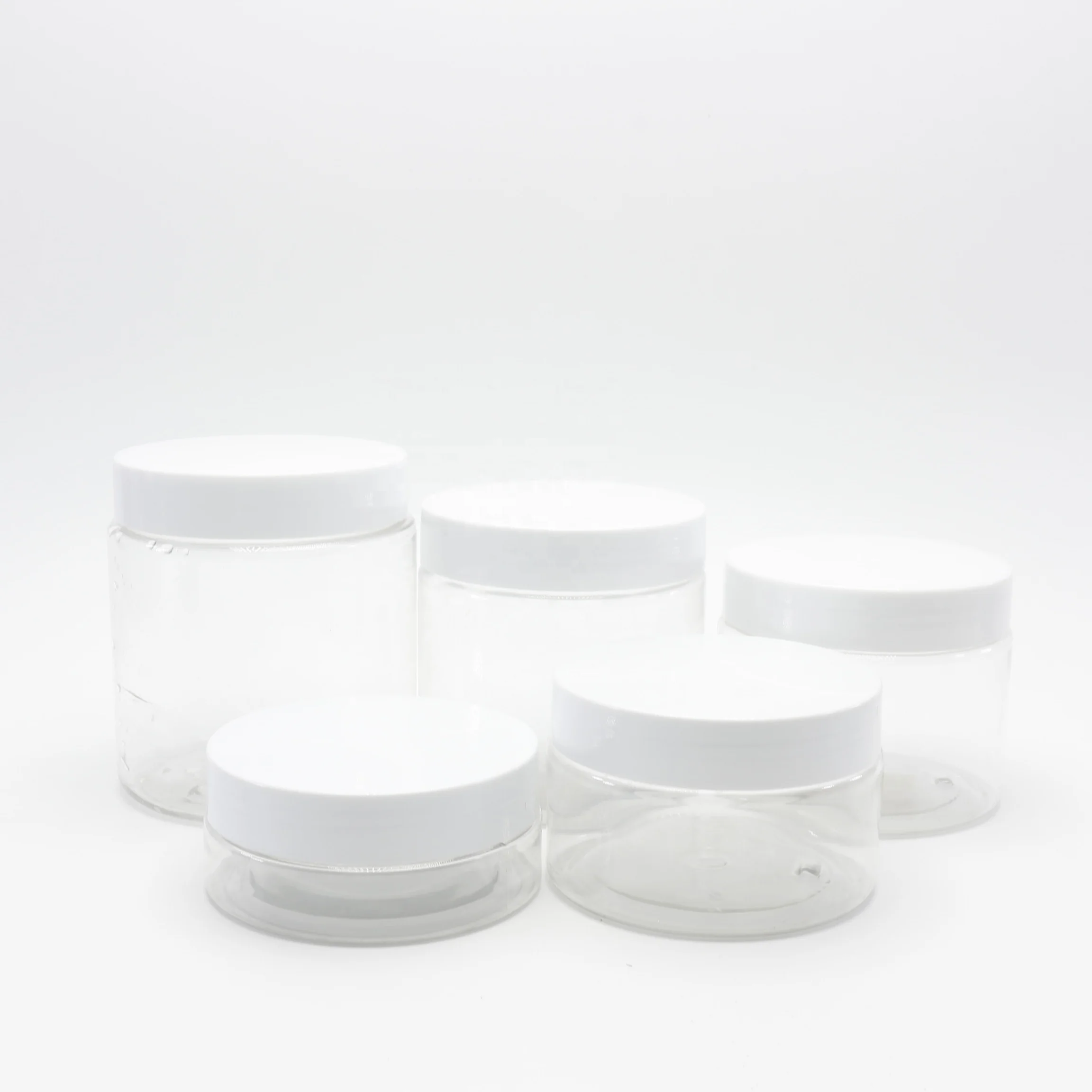 Оптовая продажа, пустая прозрачная пластиковая банка для домашних животных 200 г или 7 унций с алюминиевой крышкой PL-201K