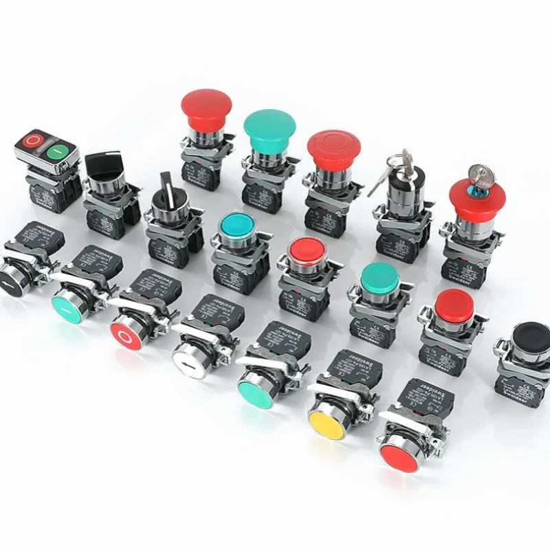 22mm mushroom emergency stop Momentary push button switch self-reset round power button switch with key