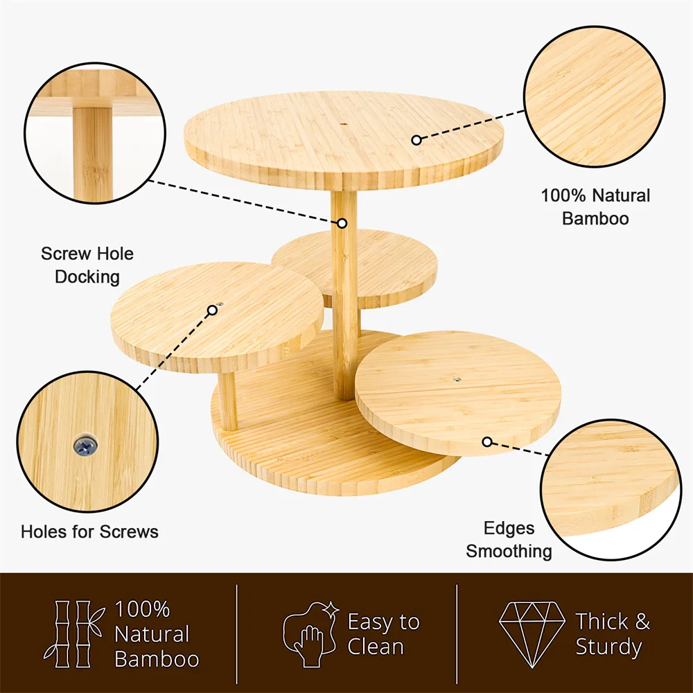 4 Tier Bamboo Wooden Cupcake Stand Fruit and Dessert Shelf Round Cake Holder Serving Tray for Wedding Party