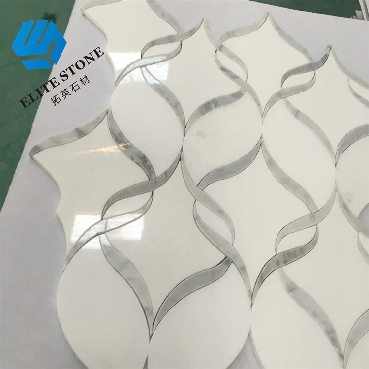 leaf shape mosaic tile white Marble waterjet Mosaic Tile Stone veneer kitchen backsplash Marble For Wall mosaico tiles sheet
