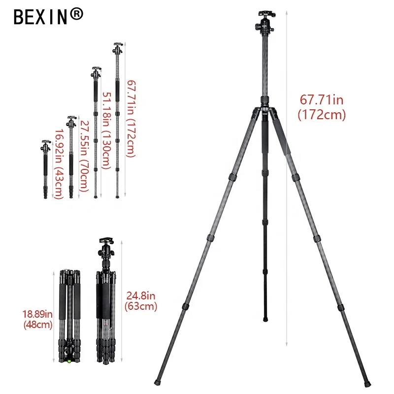 
Professional heavy duty Flexible Panoramic ball head photography Carbon Fiber camera tripod monopod stand for dslr video camera 
