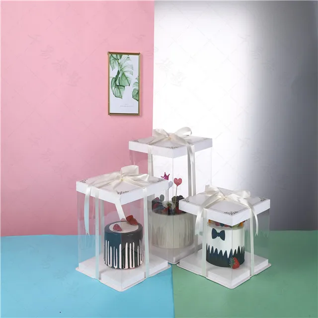 Ready To Ship clear PET cake box customized cake box with custom LOGO