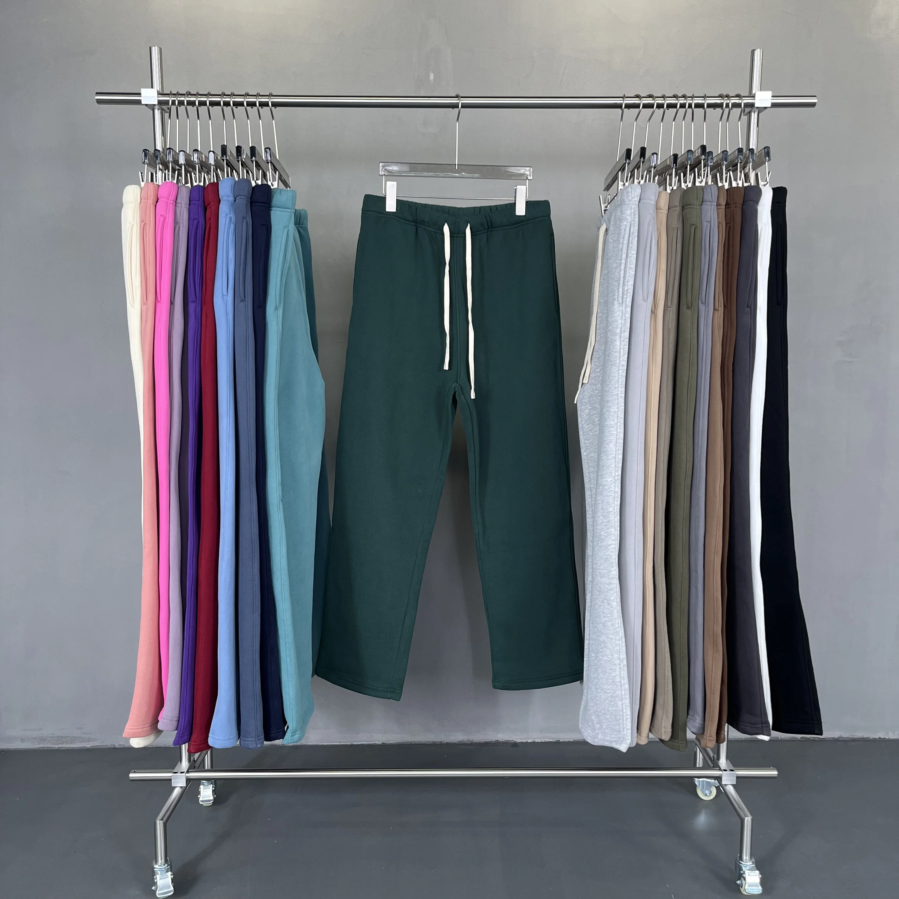 Hot Selling Men Soild Color Acid Wash Heavyweight 350GSM Thick Cotton Custom Baggy Straight Leg Drawstring Sweatpants