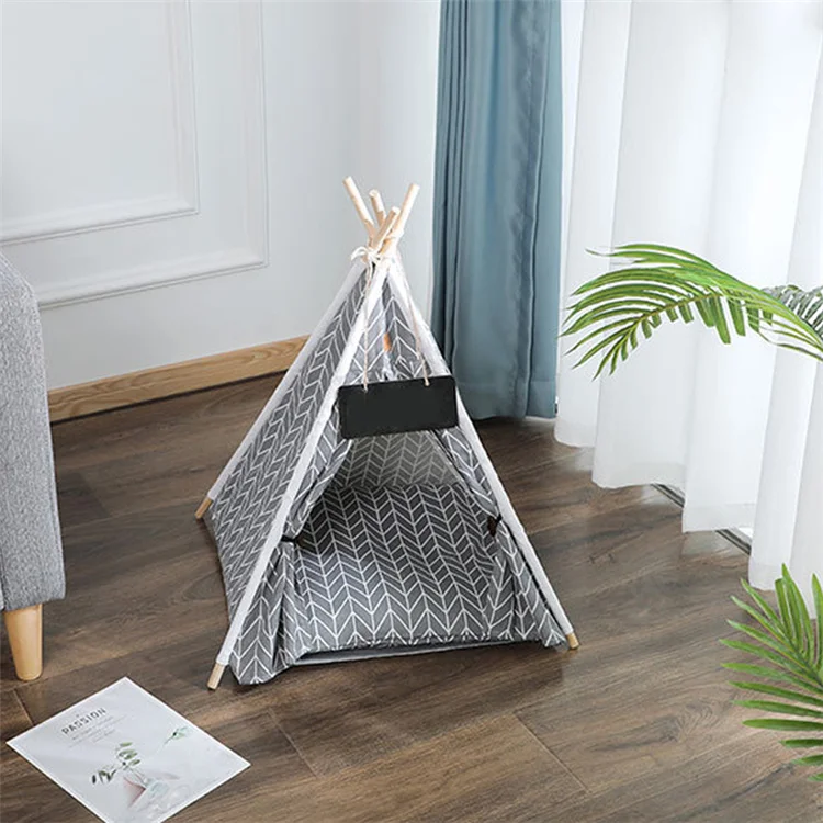 Foldable Custom Pet Tent Colorful Pet Comfortable Wooden Dog Bed Removable Cushion Cat Dog Bed