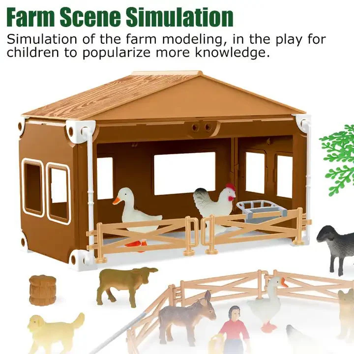 54PCS Pretend Play Scene Model Miniature Farm Animal Barn Toy Kid For Toddlers