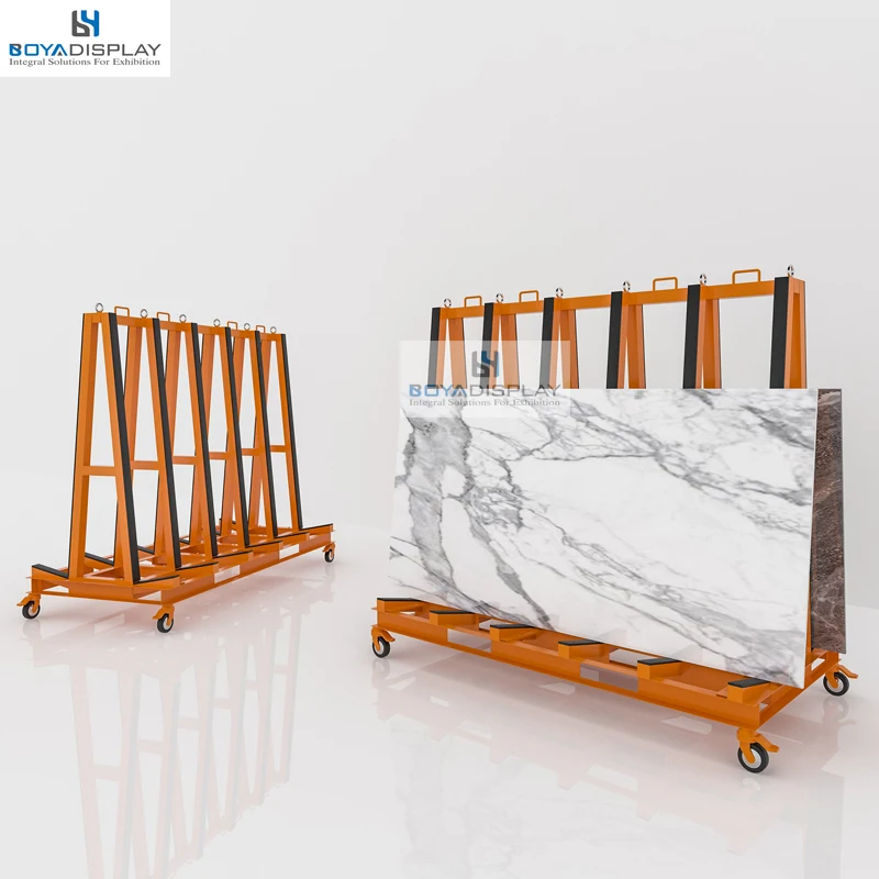 Customized Marble Stand Steel Large Plate Glass Rack Transportation Display Rack