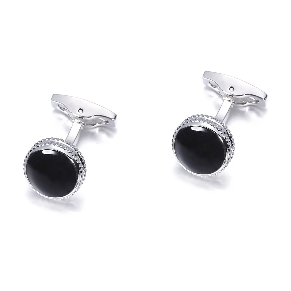 Hot selling stock plain cuff links silver latest design cufflink though copper black enamel silver plating cufflinks for men