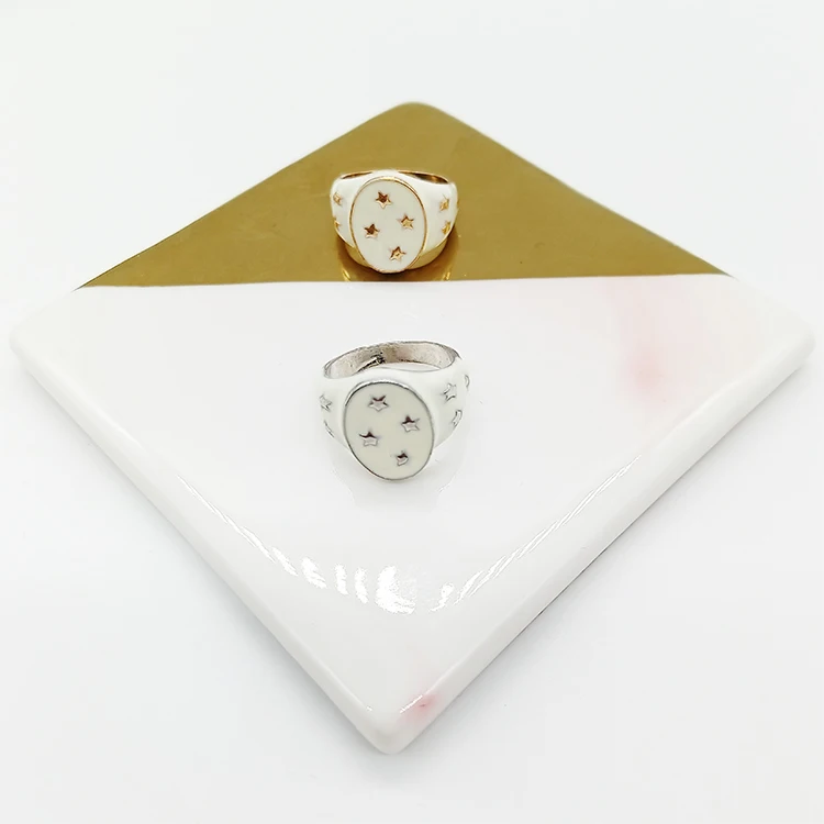 Лидер продаж, женское модное позолоченное кольцо из нержавеющей стали с белой эпоксидной смолой
