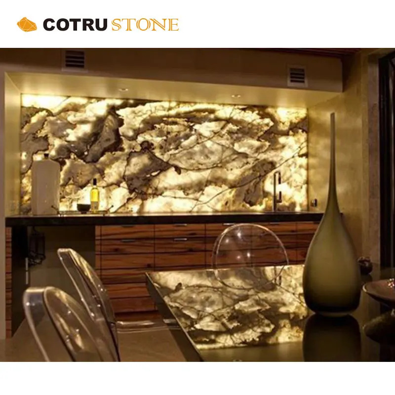 Factory Price Large Natural Polished Translucent Backlit Cristallo Tiffany Quartzite Stone Slabs For Wall Panel And Floor Tiles