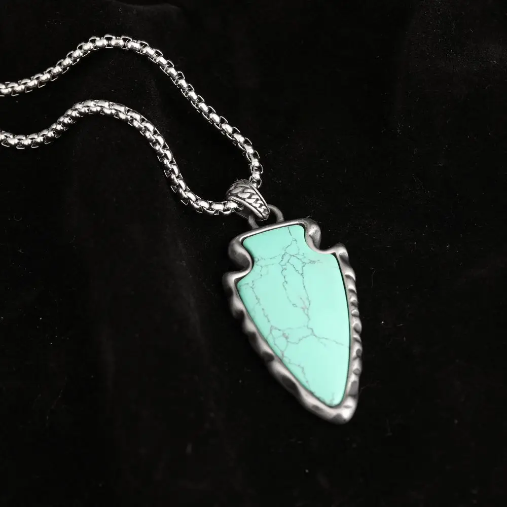 Custom Natural Stone Pendant Sterling Silver Customized Stainless Steel Chain Necklace Mens Gemstone Jewelry Pendant for Gift