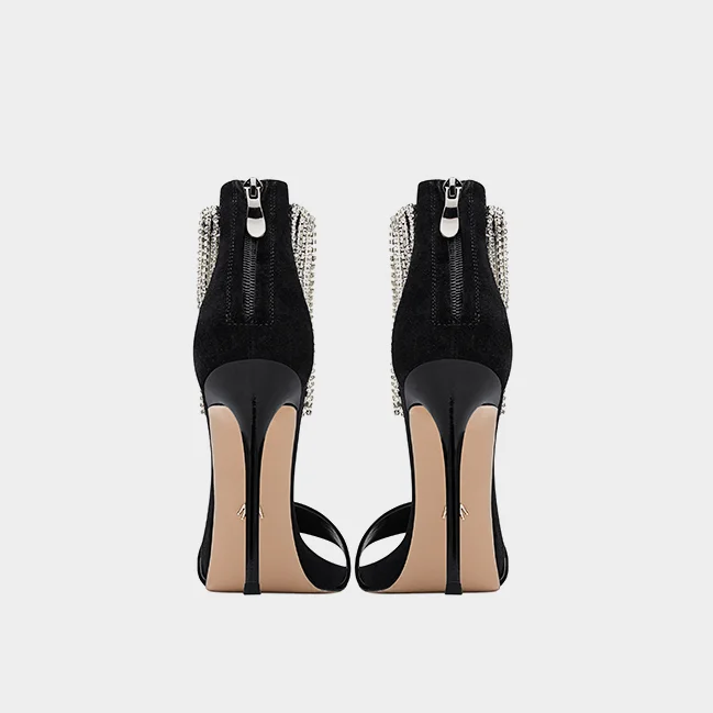 Fashion Sexy Shinny Fringed Diamonds High Heel Sandals Women Ankle Strap Rhinestone Stiletto Sandals