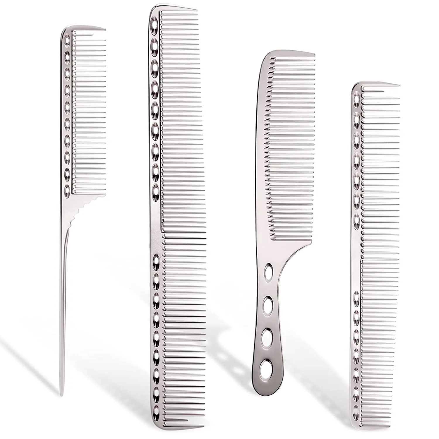 4PCS Professional Aluminum Dressing Comb Barber  Hairdresser Cutting Metal Comb Short Handle Tail Comb