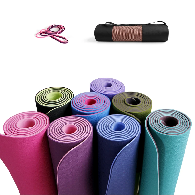 single or double color 6mm 8mm pilates fitness eco high quality TPE yoga mat 183x68cm with yoga bag