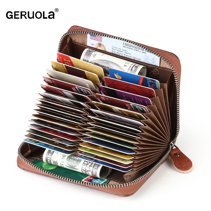 Card holder male retro first layer cowhide exquisite high-grade leather large-capacity 30-position organ zipper card holder RDIF