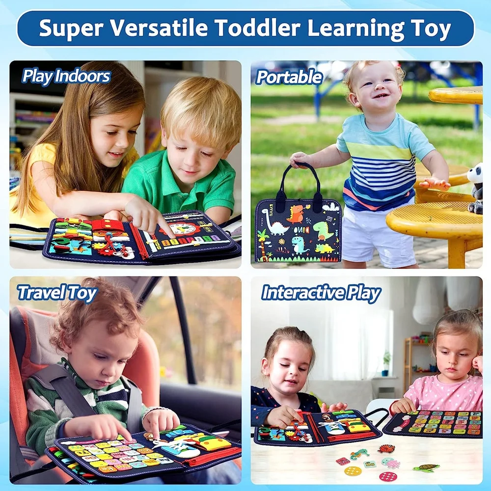 Educational busy board book kids sensory Montessori travel toy activity board toddler felt busy board for basic skills learning