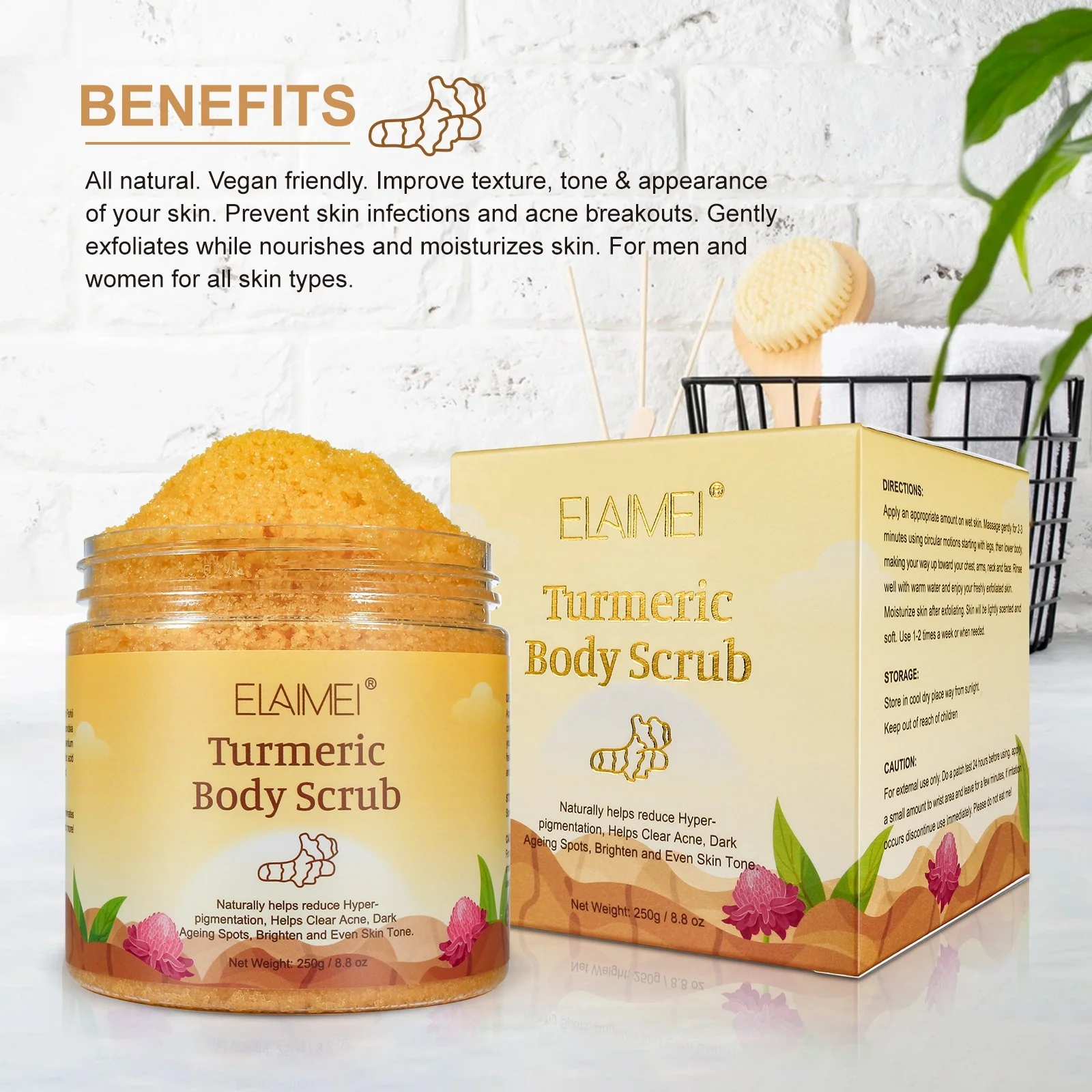 Elaimei Matcha Body Scrub Turmeric Sea Salt Deep Cleansing Exfoliating hydrating body scrub