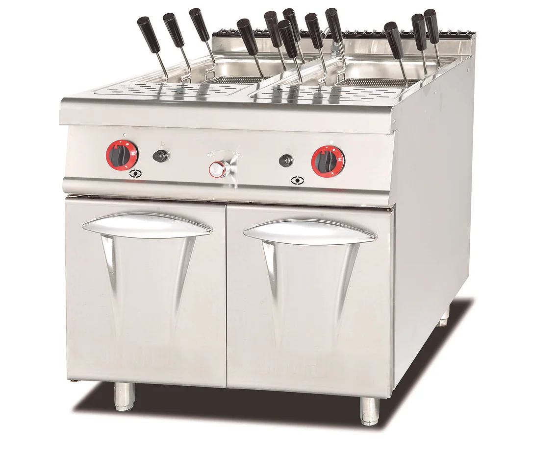 Competitive Free standing stainless steel commercial gas pasta cooker with cabinet and 12 square baskets noddle stove cooker