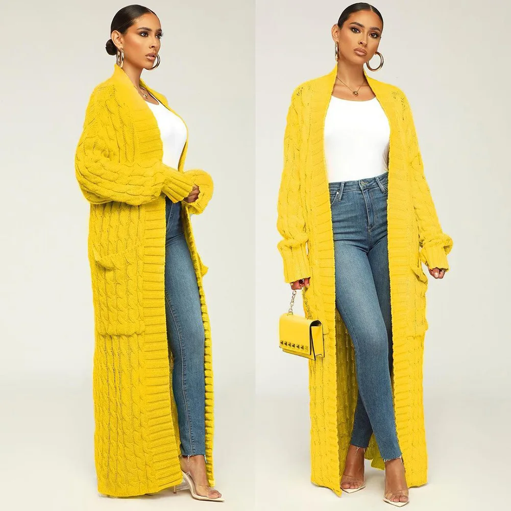 2022 Autumn Winter African Clothes Casual Loose Wool Coat Women Cashmere Knit Cardigan Pocket Long Twist Sweater Coat For Women