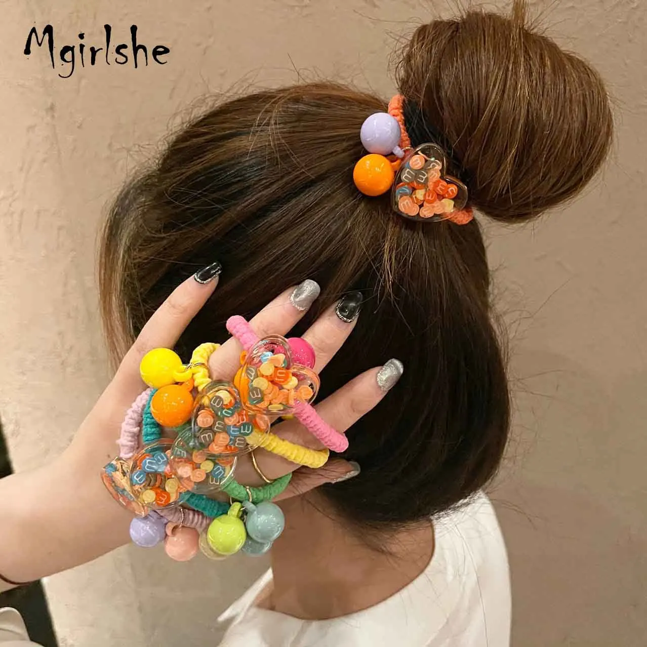 Mgirlshe Wholesale Acrylic Transparent Fruit Parts Colorful Chouchou Hair Band Tie Headband Scrunchies Accessories Women Girls