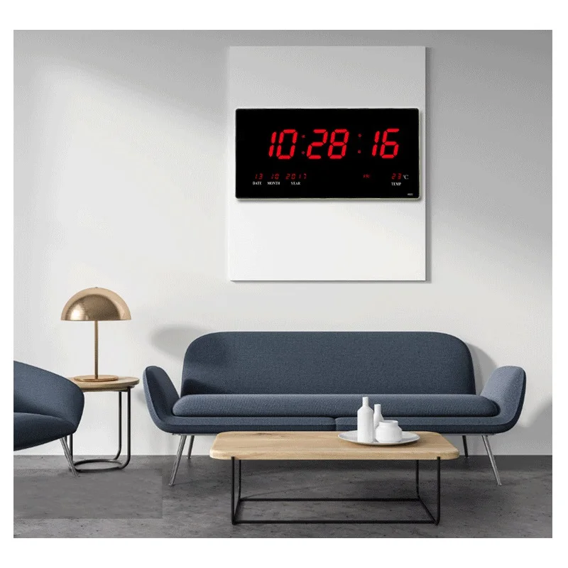 YIZHI Large Screen Multifunctional Classical LED Digital Electronic Wall Clock with Temperature Week Calendar Display Home Decor