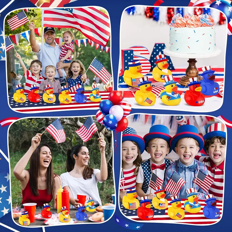 Patriotic Rubber Ducks Independence Day Novelty Funny Squeeze Baby Shower Bathtub Ducks for Fourth of July Party Supplies