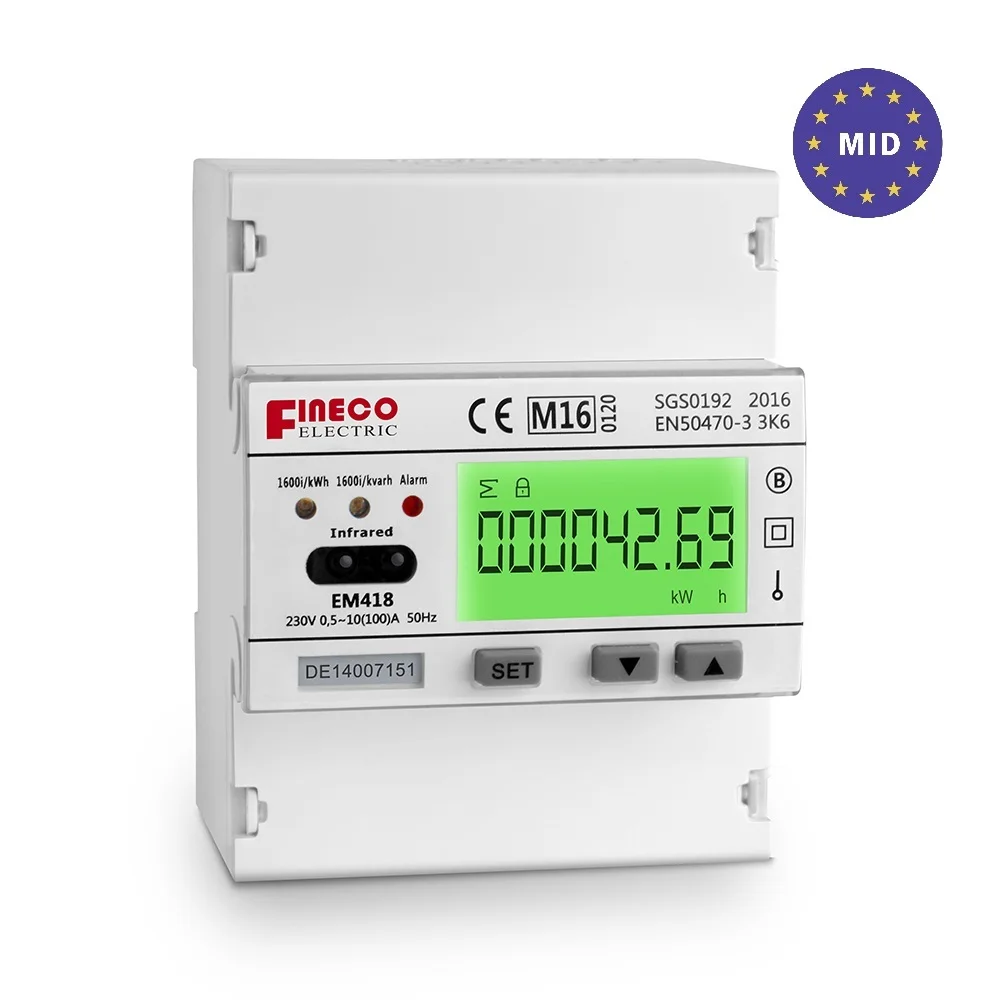 EM418 230V 10(100)A single phase digital MID approved dual tariff energy meter