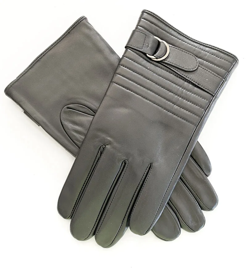 Fashion Classic Wool Lined Warm Winter Black Men Driving Leather Gloves