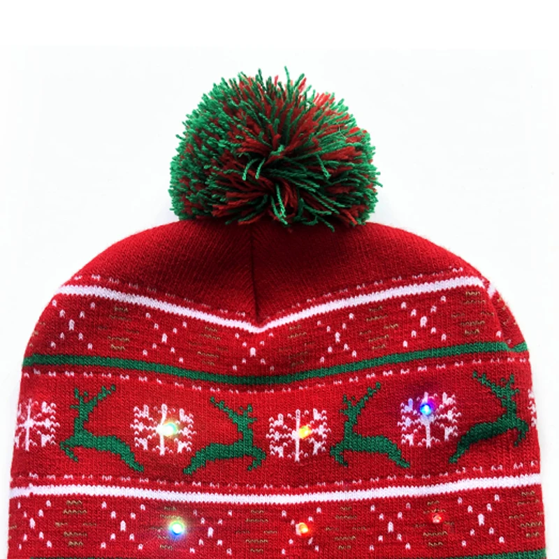 Оптовая продажа, рождественские шапки со светодиодной подсветкой, шапки, праздничная вязаная шапочка