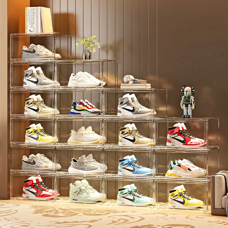 Wannuo 2024 New Hot Sale Sneaker Display Shoe Box Clear Stackable Plastic Transparent Shoe Box With Magnet