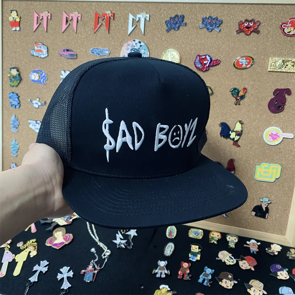 Wholesale unisex adults cotton sad boy black cap bulk 5 panel curved brim sports mesh gorras blank custom trucker hats
