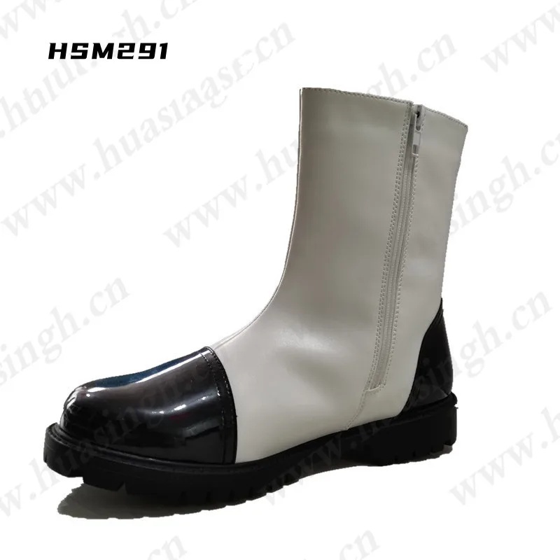 LXG,shining black+white full grain leather combat boots for Qatar classic hottest low noise waterproof performance Boots HSM291