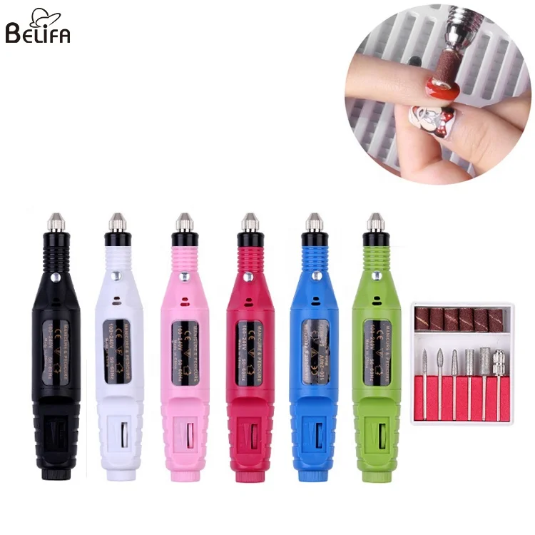 Portable pen shape usb electric nail art polishing machine set with 6 ceramic bits electric manicure nail drill