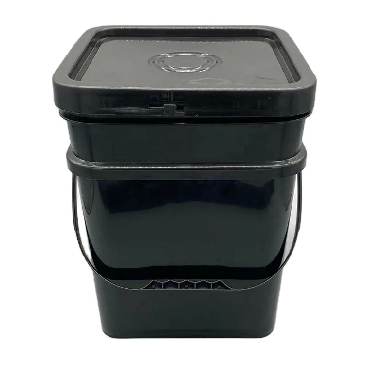 Wholesale Custom Printed 20 Liter Black Square Plastic Bucket Plastic Drum with lid